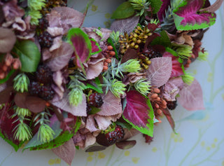 Faux blackberries  and puple foliage wreath