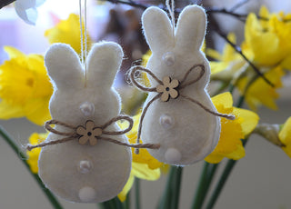 Cream Felt Bunny Hanging Ornament with Pearl Detail