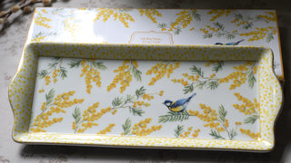 Mimosa & Blue Tit Porcelain Serving Tray – 35 x 15 cm