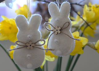 Cream Felt Bunny Hanging Ornament with Pearl Detail