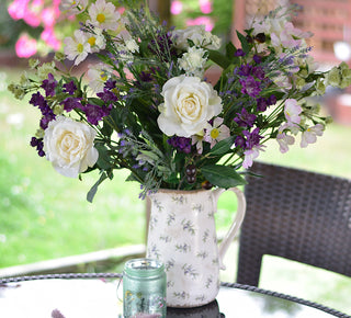 Luxury Faux Flower Arrangement in Vintage-Style Olive Jug