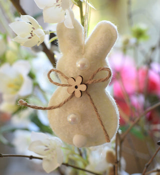 Cream Felt Bunny Hanging Ornament with Pearl Detail