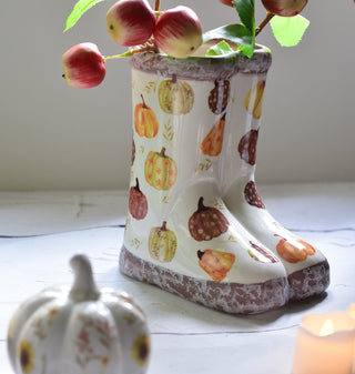 Rustic Pumpkin Wellington Boot Vase