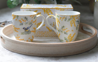 Mimosa & Blue Tit Porcelain Mug Set – Gift Boxed (Set of 2, 350ml)