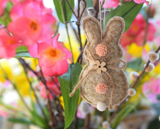 Felt Bunny Hanging Ornament with Pink Flower Detail – Easter Spring Decor