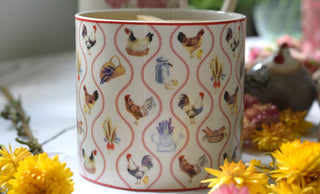 Farmhouse Rooster Porcelain Cutlery Holder with Wooden Divider