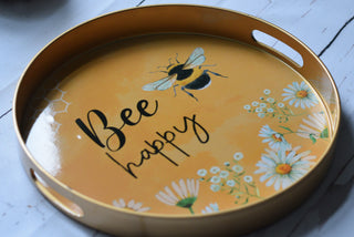 Bee Happy Round Floral Serving Tray