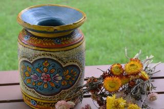 Hand-Painted Blue and Honey Indian Decorative Pot