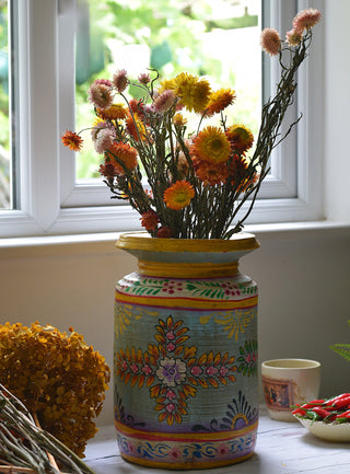Hand-Painted Indian Decorative Pot | Dual Floral Design