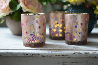 Floral Blush Glass Tealight Holder