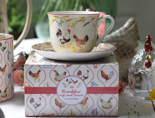 Countryside Rooster Porcelain Cup & Saucer Set – 370ml