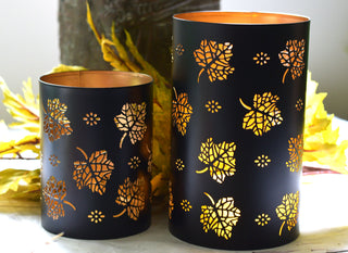 Autumn Falling Leaves Metal Candle Holders – Two Sizes