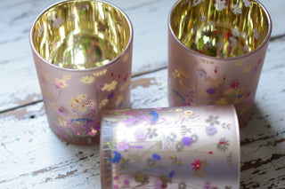 Floral Blush Glass Tealight Holder