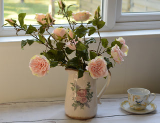 Vintage pitcher vase featuring old botanical-style rose prints
