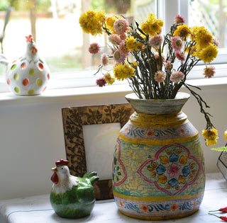 Hand-Painted Mint Green and Lavender Indian Decorative Pot