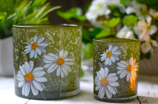 Sage Meadow Birds & Daisies Glass Candle Holder