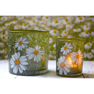 Sage Meadow Birds & Daisies Glass Candle Holder