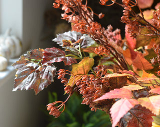 Artificial Autumn Arrangement – Burgundy Vine Leaf, Berry & Birch