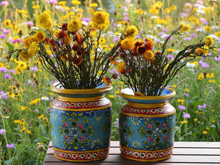 Indian Folk Art Wooden Pot | Hand-Painted Blue Decorative Vessel