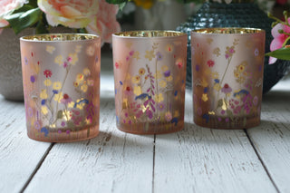 Floral Blush Glass Tealight Holder