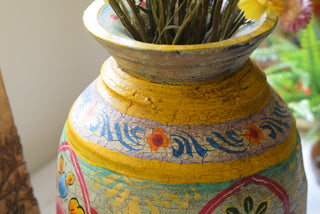 Hand-Painted Mint Green and Lavender Indian Decorative Pot