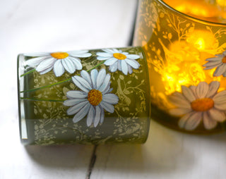 Sage Meadow Birds & Daisies Glass Candle Holder