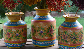 Hand-Painted Honey-Gold Indian Decorative Pot | Original Decorative Vessel