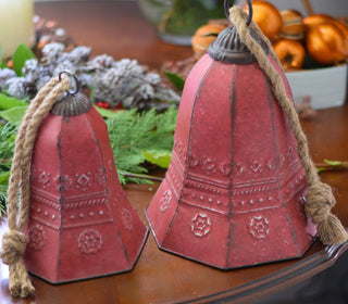 Set of 2 Vintage style large bells in red colour