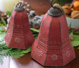 Set of 2 Vintage style large bells in red colour