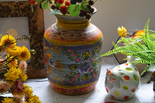 Hand-Painted Duck Egg Blue &amp; Honey Indian Decorative Pot