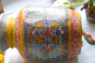 Hand-Painted Duck Egg Blue &amp; Honey Indian Decorative Pot