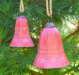 Set of 2 Vintage style large bells in red colour
