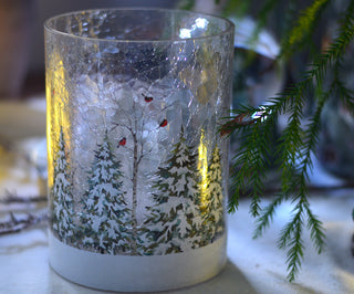 Snowy Trees Scene Candle Holders