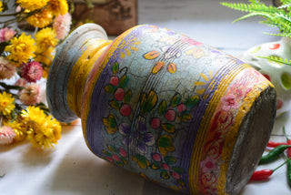Hand-Painted Duck Egg Blue &amp; Honey Indian Decorative Pot