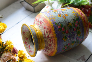 Hand-Painted Duck Egg Blue &amp; Honey Indian Decorative Pot