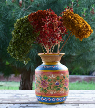 Hand-Painted Honey-Gold Indian Decorative Pot | Original Decorative Vessel