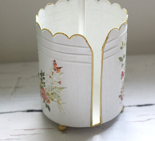 Country Garden Bird & Floral Kitchen Roll Holder – White & Gold