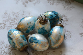Turquoise & Gold Marbled Glass Hanging Eggs