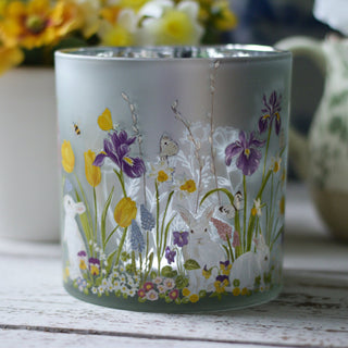 Flowers & Bunnies Silver Extra Large Candle Holder