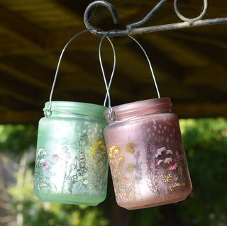 Pearlised Glass Pink & Green T-Light Holders