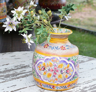 Hand-Painted Lilac and Honey Indian Decorative Pot