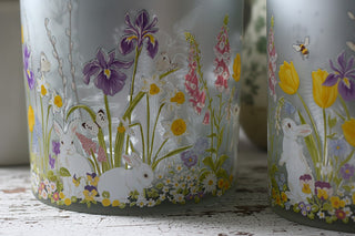 Flowers & Bunnies Silver Extra Large Candle Holder