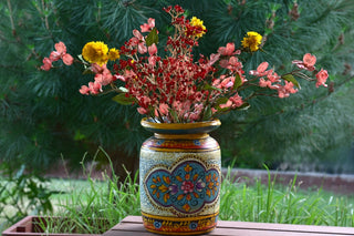 Hand-Painted Blue and Honey Indian Decorative Pot