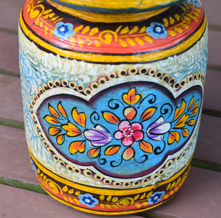 Hand-Painted Blue and Honey Indian Decorative Pot