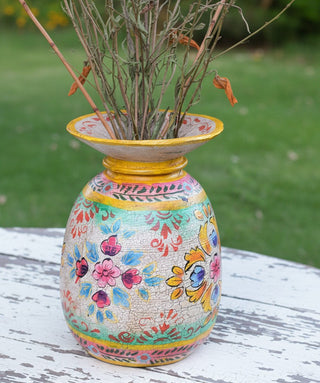 Hand-Painted Blush, Sage and Honey Indian Decorative Pot