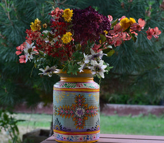 Hand-Painted Indian Decorative Pot | Dual Floral Design