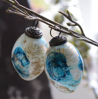 Turquoise & Gold Marbled Glass Hanging Eggs