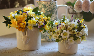 Cottage Bunny Pots with Faux Spring Flowers