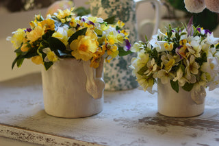 Cottage Bunny Pots with Faux Spring Flowers