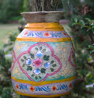 Hand-Painted Mint Green and Lavender Indian Decorative Pot